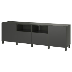 BESTÅ TV bench with doors and drawers, dark grey/Lappviken/Stubbarp dark grey, 240x42x74 cm