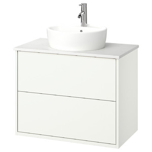 HAVBÄCK / TÖRNVIKEN Wash-stnd w drawers/wash-basin/tap, white/white marble effect, 82x49x79 cm