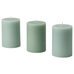 HEDERSAM Scented pillar candle, Fresh grass/light green, 30 hr