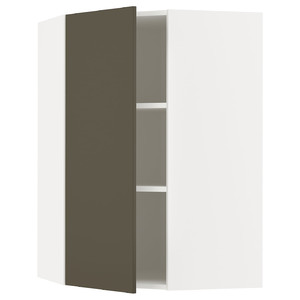 METOD Corner wall cabinet with shelves, white/Havstorp brown-beige, 68x100 cm