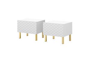 Set of 2 Nightstands Bedside Tables Scalia II 50, matt white, gold legs