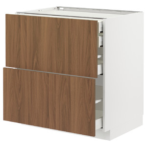 METOD/MAXIMERA Base cb 2 frnts/2 low/1 md/1 hi drw, white/Tistorp brown walnut effect, 80x60 cm