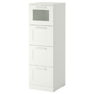 BRIMNES Chest of 4 drawers, white, frosted glass, 39x124 cm