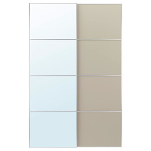 AULI / MEHAMN Pair of sliding doors, mirror glass/double sided beige, 150x236 cm