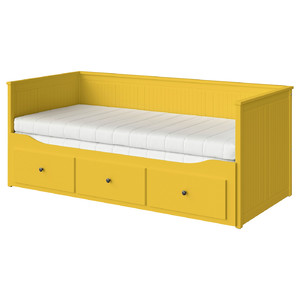 HEMNES Day-bed w 3 drawers/2 mattresses, yellow/Åfjäll medium firm, 80x200 cm