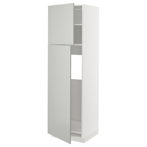 METOD High cabinet for fridge w 2 doors, white/Havstorp light grey, 60x60x200 cm