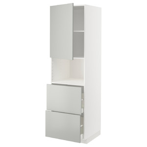 METOD / MAXIMERA Hi cab f micro w door/2 drawers, white/Havstorp light grey, 60x60x200 cm