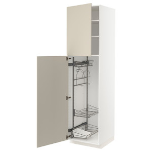 METOD High cabinet with cleaning interior, white/Havstorp beige, 60x60x220 cm