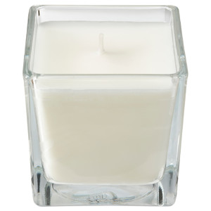 FRAMFÄRD Scented candle in glass, Fresh laundry, white, 8 cm