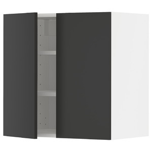 METOD Wall cabinet with shelves/2 doors, white/Nickebo matt anthracite, 60x60 cm