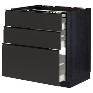 METOD / MAXIMERA Base cab f hob/3 fronts/3 drawers, black/Upplöv matt anthracite, 80x60 cm