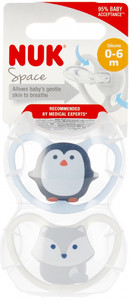 NUK Soother Pacifier Space 2pcs 0-6m, penguin/dog