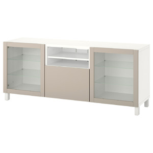 BESTÅ TV bench with drawers, white Sindvik/Lappviken/Stubbarp light grey/beige, 180x42x74 cm