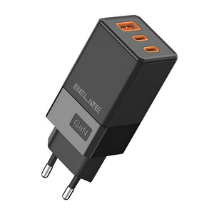 Beline Wall Charger EU Plug 65W GaN 2xUSB-C +USB-A only head, black