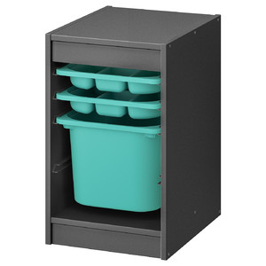 TROFAST Storage combination with box/trays, grey/turquoise, 34x44x56 cm