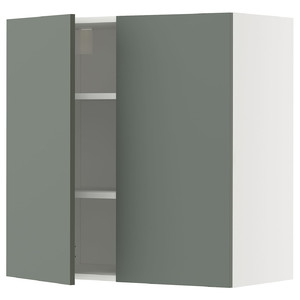 METOD Wall cabinet with shelves/2 doors, white/Nickebo matt grey-green, 80x80 cm