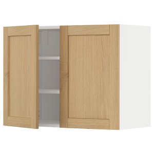 METOD Wall cabinet with shelves/2 doors, white/Forsbacka oak, 80x60 cm