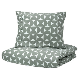 ÄNGSNEJLIKA Duvet cover and pillowcase, grey/green, 150x200/50x60 cm