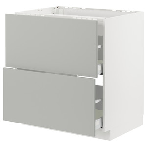 METOD / MAXIMERA Base cab f hob/2 fronts/2 drawers, white/Havstorp light grey, 80x60 cm