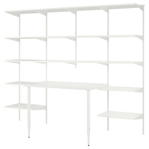 BOAXEL / LAGKAPTEN Shelving unit with table top, white, 250x62x201 cm