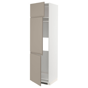 METOD High cab f fridge/freezer w 3 doors, white/Upplöv matt dark beige, 60x60x220 cm