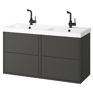 HAVBÄCK / ORRSJÖN Wash-stand/wash-basin/taps, dark grey, 122x49x69 cm
