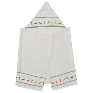 DRÖMSLOTT Baby towel with hood, puppy pattern/white, 60x125 cm