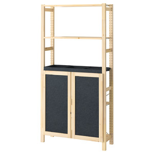 IVAR Shelving unit, with 2 doors pine/felt, 89x30x179 cm