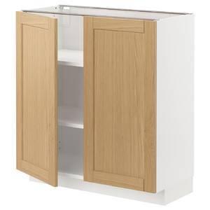 METOD Base cabinet with shelves/2 doors, white/Forsbacka oak, 80x37 cm