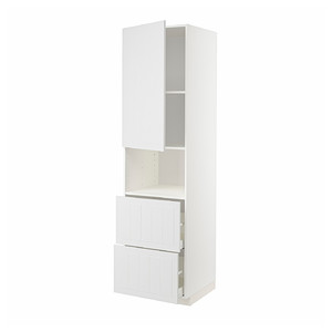 METOD / MAXIMERA Hi cab f micro w door/2 drawers, white/Stensund white, 60x60x220 cm