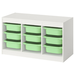 TROFAST Storage combination with boxes, white/light green, 99x44x56 cm