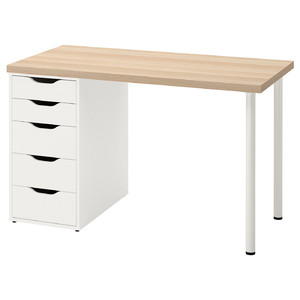 LAGKAPTEN / ALEX Desk, white stained oak effect, white, 120x60 cm