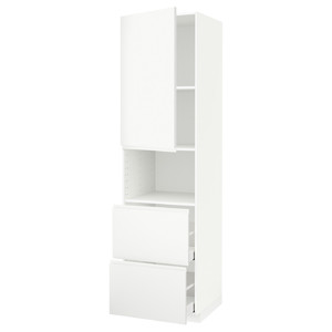 METOD / MAXIMERA Hi cab f micro w door/2 drawers, white/Voxtorp matt white, 60x60x220 cm