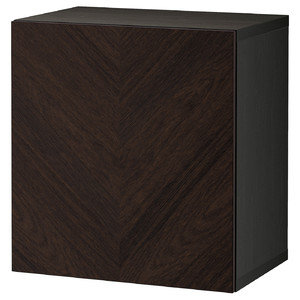 BESTÅ Wall-mounted cabinet combination, black-brown Hedeviken/dark brown stained oak veneer, 60x42x64 cm