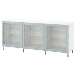 BESTÅ Storage combination with doors, white Glassvik/Ösarp/light grey-blue clear glass, 180x42x74 cm