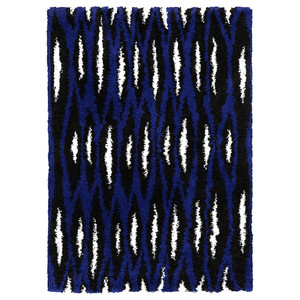 BULLERREMSA Rug, high pile, blue white/black, 133x195 cm