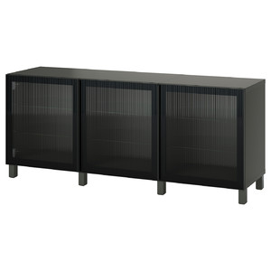 BESTÅ Storage combination with doors, dark grey/Fällsvik anthracite, 180x42x74 cm