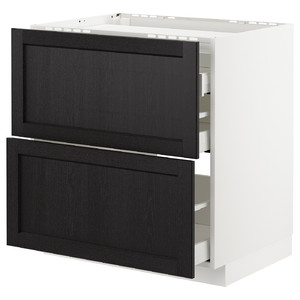 METOD/MAXIMERA Base cab f hob/2 fronts/3 drawers, white/Lerhyttan black stained, 80x61.8x88 cm