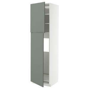 METOD High cabinet for fridge w 2 doors, white/Nickebo matt grey-green, 60x60x220 cm