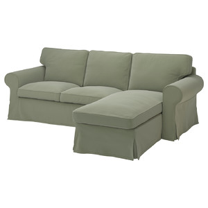 EKTORP 3-seat sofa with chaise longue, Hakebo grey-green