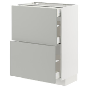 METOD / MAXIMERA Base cab with 2 fronts/3 drawers, white/Havstorp light grey, 60x37 cm
