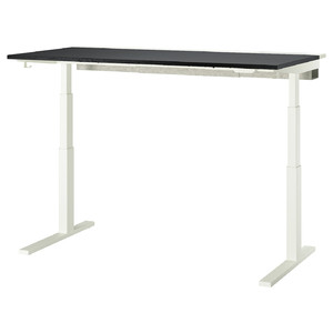 MITTZON Desk sit/stand, electric black stained ash veneer/white, 160x80 cm