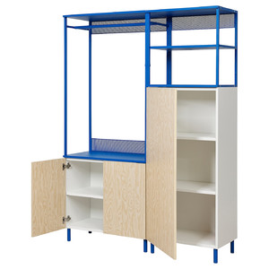 PLATSA Wardrobe with 3 doors, white Kalbåden/blue, 140x42x191 cm