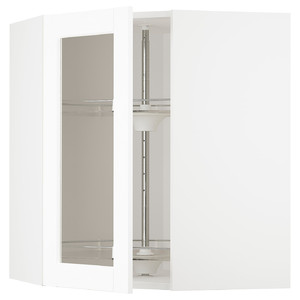 METOD Corner wall cab w carousel/glass dr, white Enköping/white wood effect, 68x80 cm