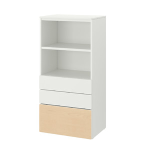 SMÅSTAD / PLATSA Bookcase, white birch/with 3 drawers, 60x42x123 cm