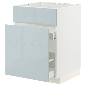 METOD / MAXIMERA Base cab f sink+3 fronts/2 drawers, white/Kallarp light grey-blue, 60x60 cm