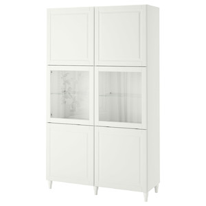 BESTÅ Storage combination w glass doors, white Smeviken, Ostvik white clear glass, 120x42x202 cm