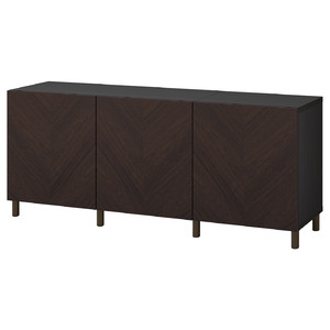 BESTÅ Storage combination with doors, black-brown Hedeviken/Mejarp/dark brown stained oak veneer, 180x42x74 cm