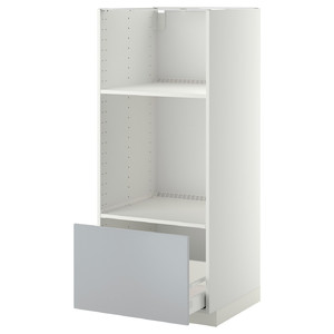 METOD / MAXIMERA High cab for oven/micro w drawer, white/Veddinge grey, 60x60x140 cm