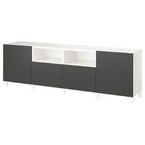 BESTÅ TV bench with doors and drawers, white/Lappviken/Stubbarp dark grey, 240x42x74 cm